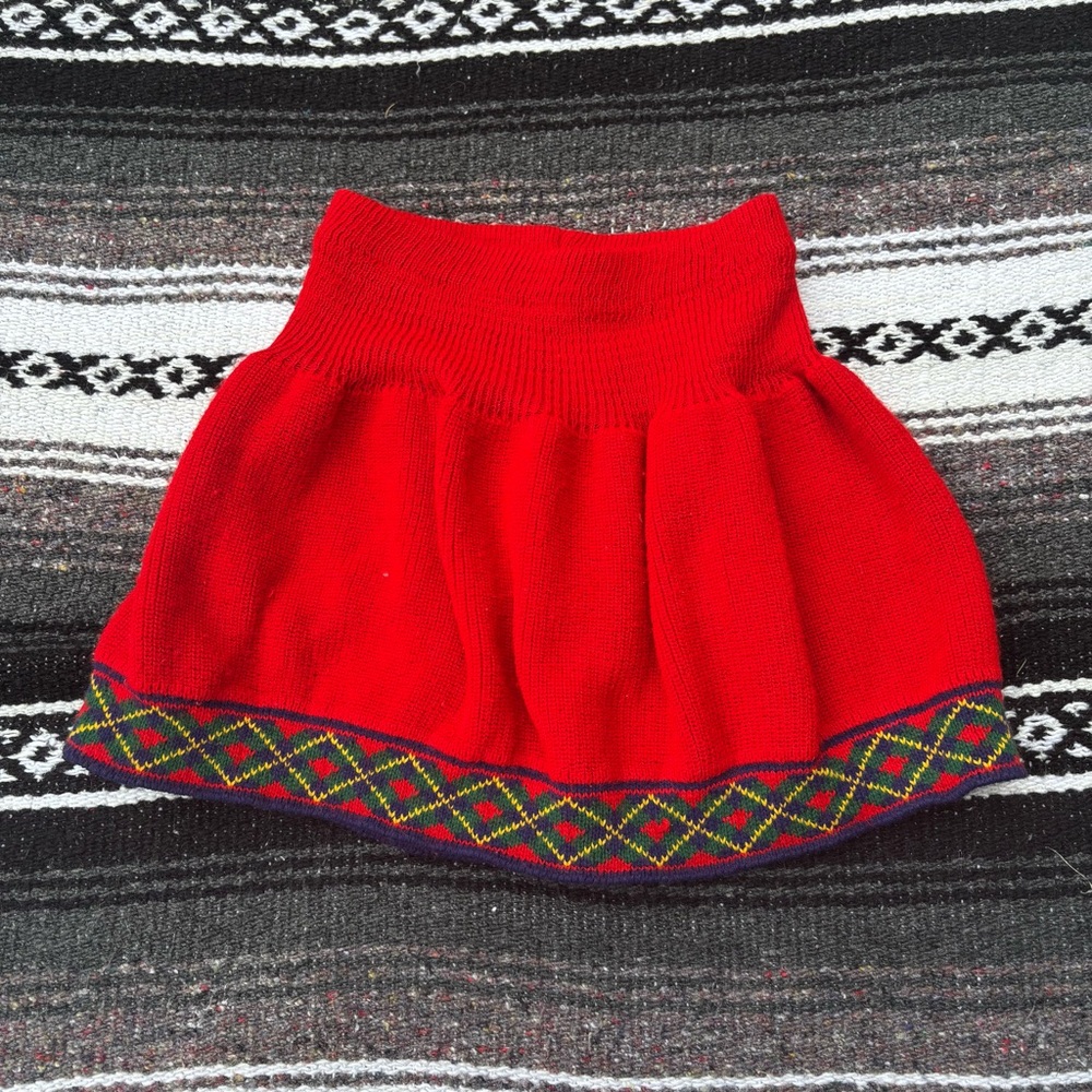VINTAGE JET SET RED GREEN ARGYLE YELLOW TRIM SKIRT HOLIDAY GIRLS SIZE 6